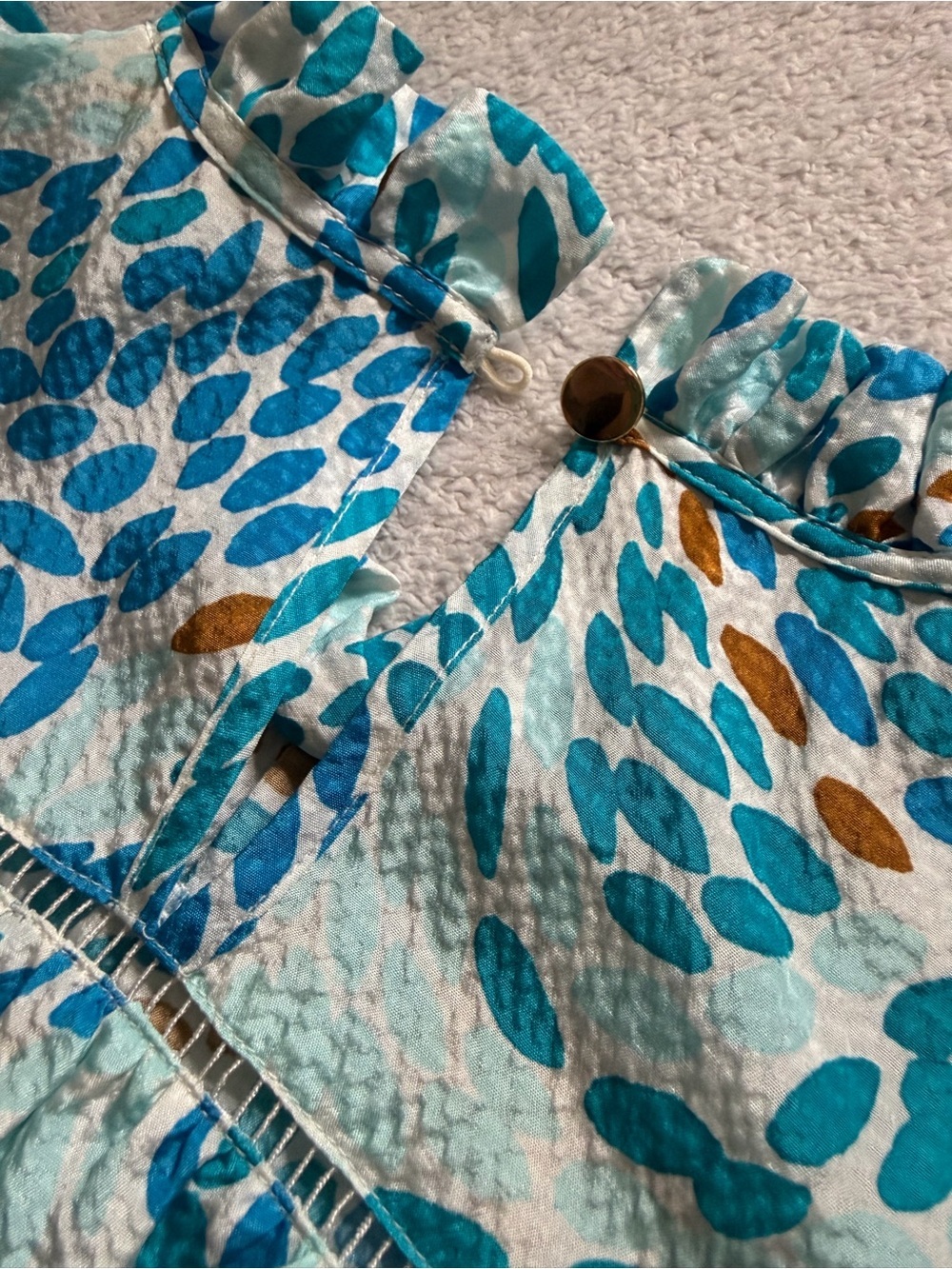 Marie Oliver | Tia Tiered Silk Blouse Blue Floral Ruffle | XS - Picture 9 of 14
